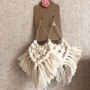 Cream and gold macrame earrings